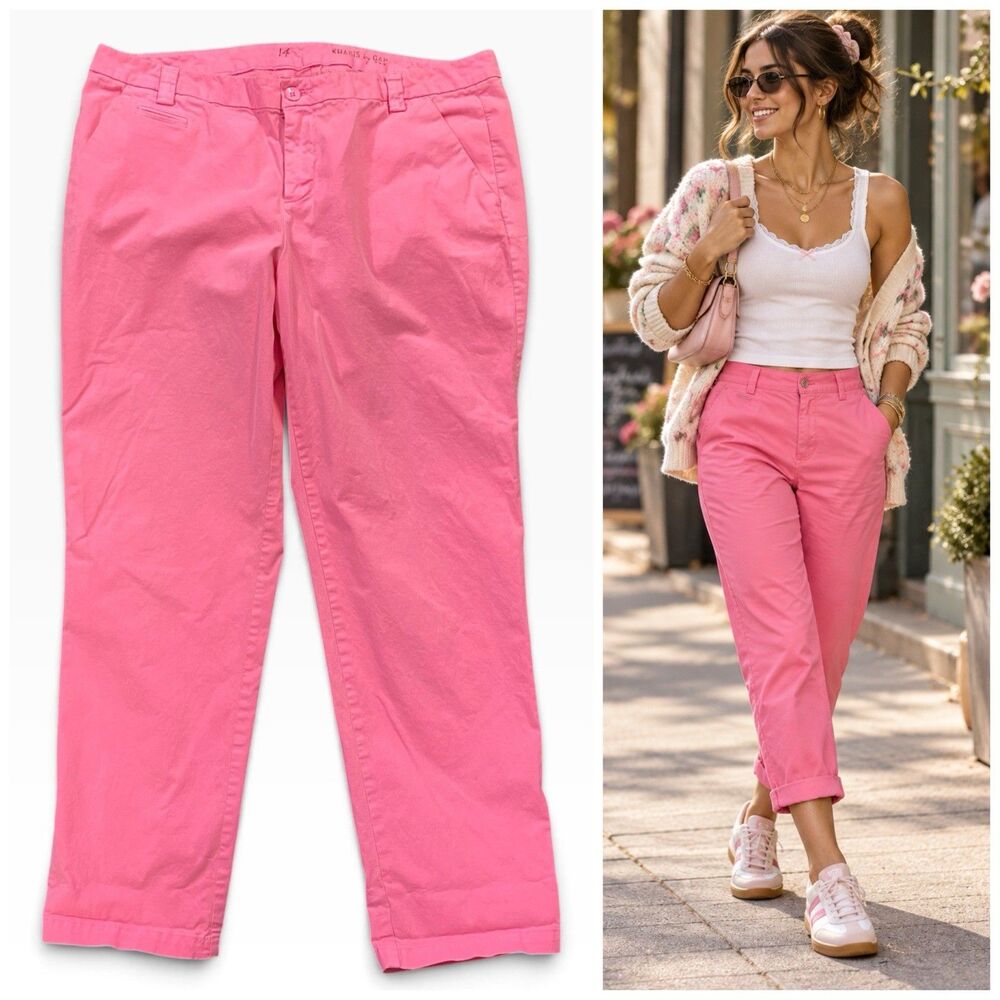 Gap Khaki Pants Womens Sz 14 Pink Cropped Chino Stretch Cotton Dopamine Coastal